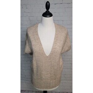 Splendor! Short Sleeve Deep V Neck Sweater Vest Beige size Sm Minimalist